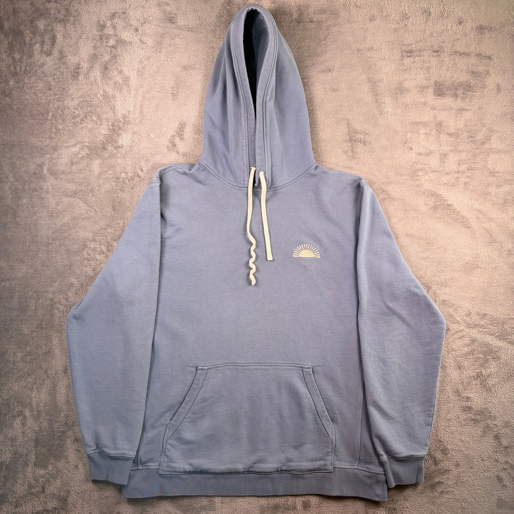 Taylor Stitch Hoodie Mens 42 Blue Pullover Sweatshirt Organic Cotton Sun Ribbed